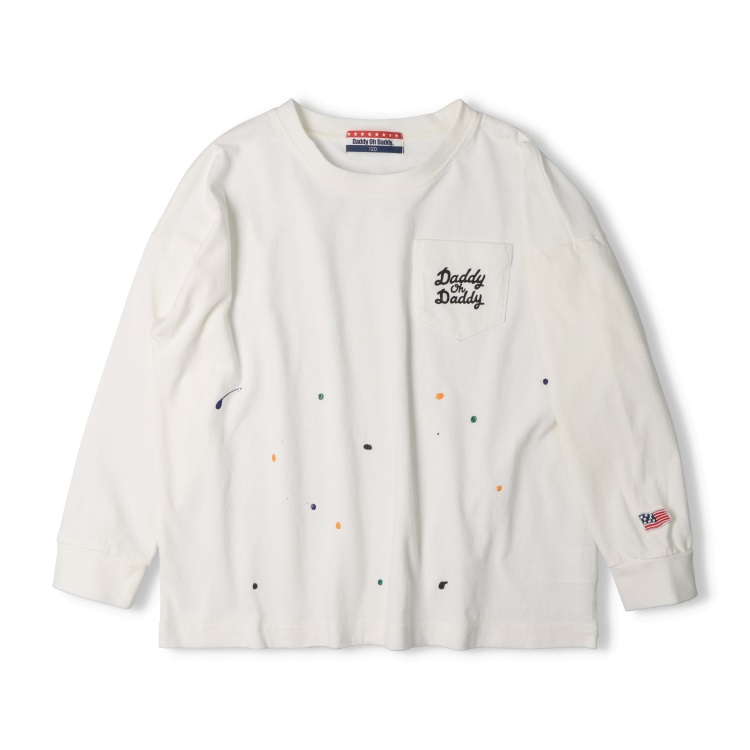 *【WEB限定】ペンキプリントポケット付長袖Tシャツ(オフホワイト-170cm)
