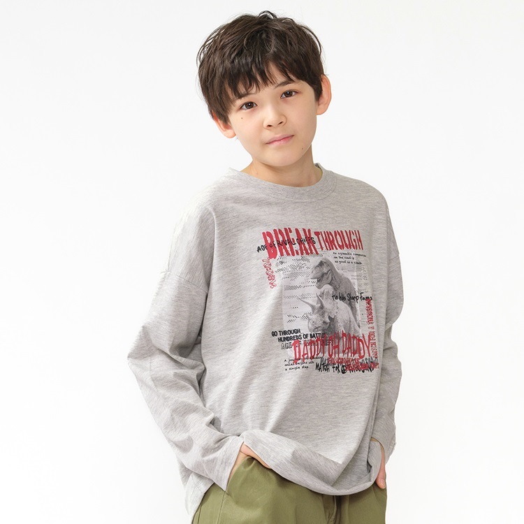 【WEB限定】恐竜プリント長袖Tシャツ(グレー-160cm)