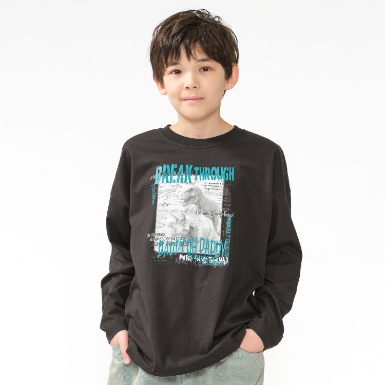 【WEB限定】恐竜プリント長袖Tシャツ(ブラック-170cm)