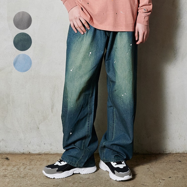*【WEB限定】ペンキ加工ライトオンスデニムロングパンツ