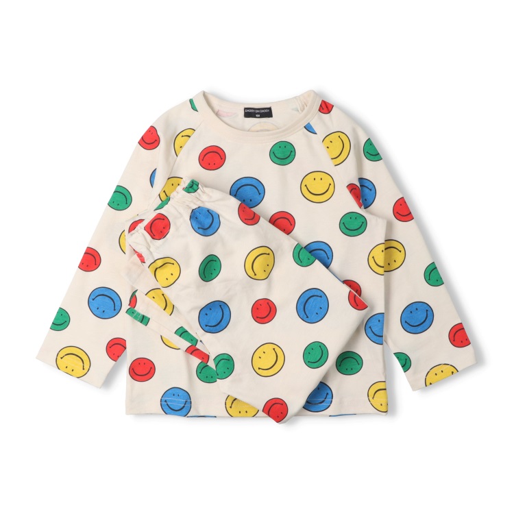 *スマイルマーク長袖パジャマ(オフホワイト-100cm)