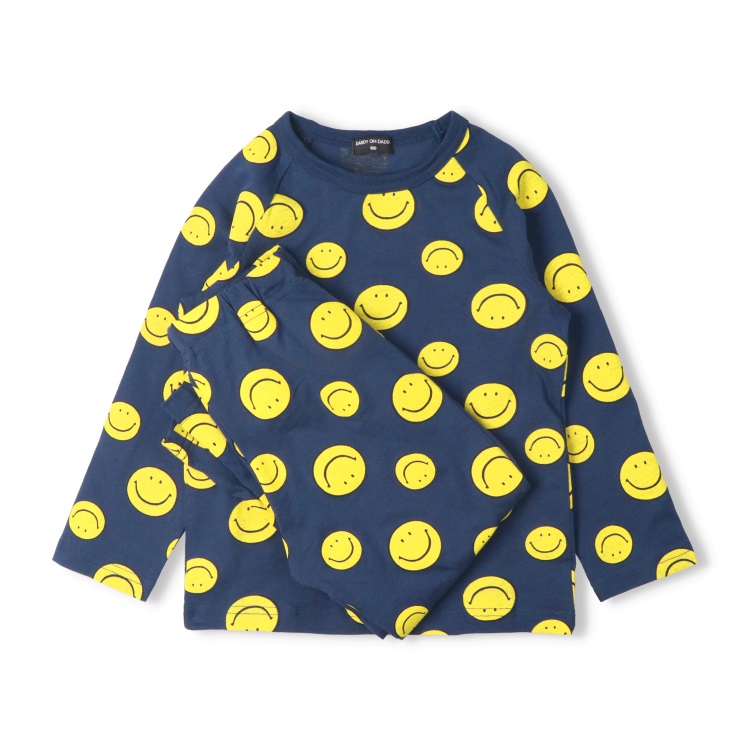 *スマイルマーク長袖パジャマ(ネイビー-120cm)