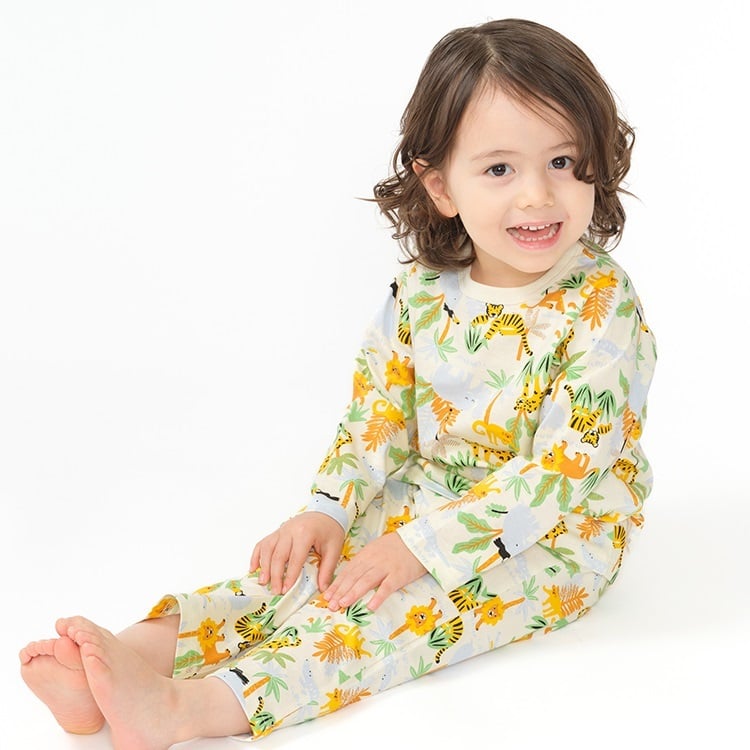 *【WEB限定】動物総柄長袖Tシャツパジャマ(ホワイト-120cm)
