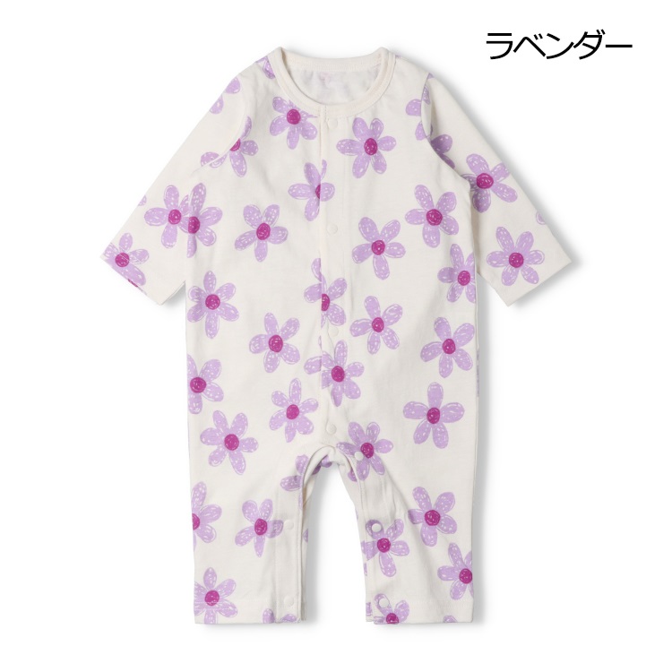 *【WEB限定】お花柄長袖Tシャツロンパース(ラベンダー-80cm)