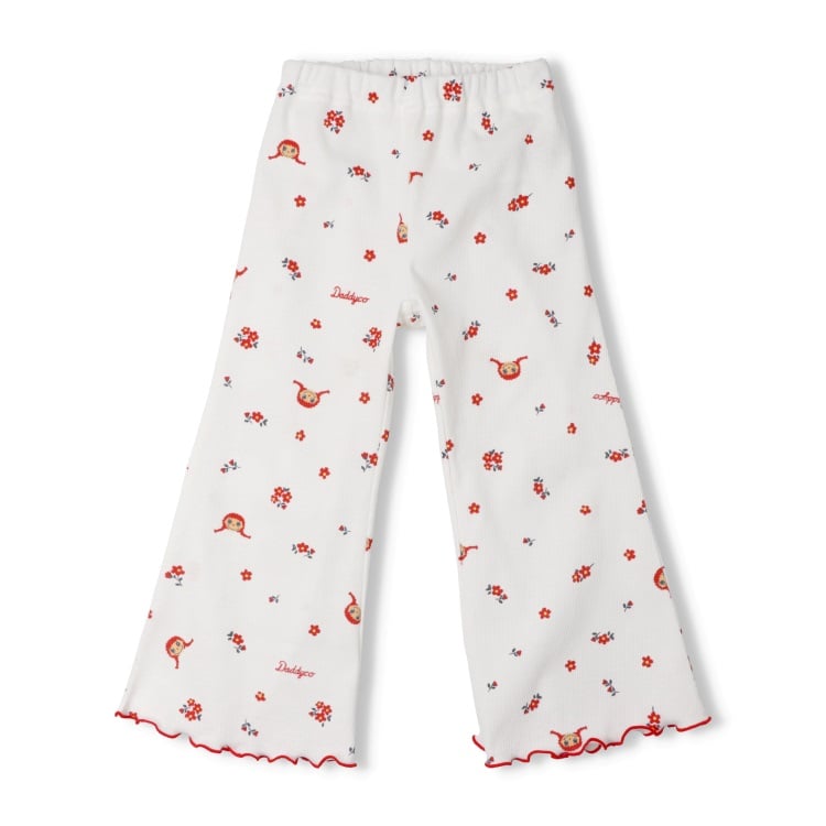 *ダディコ総柄ワッフルフレアロングパンツ(ホワイト-100cm)