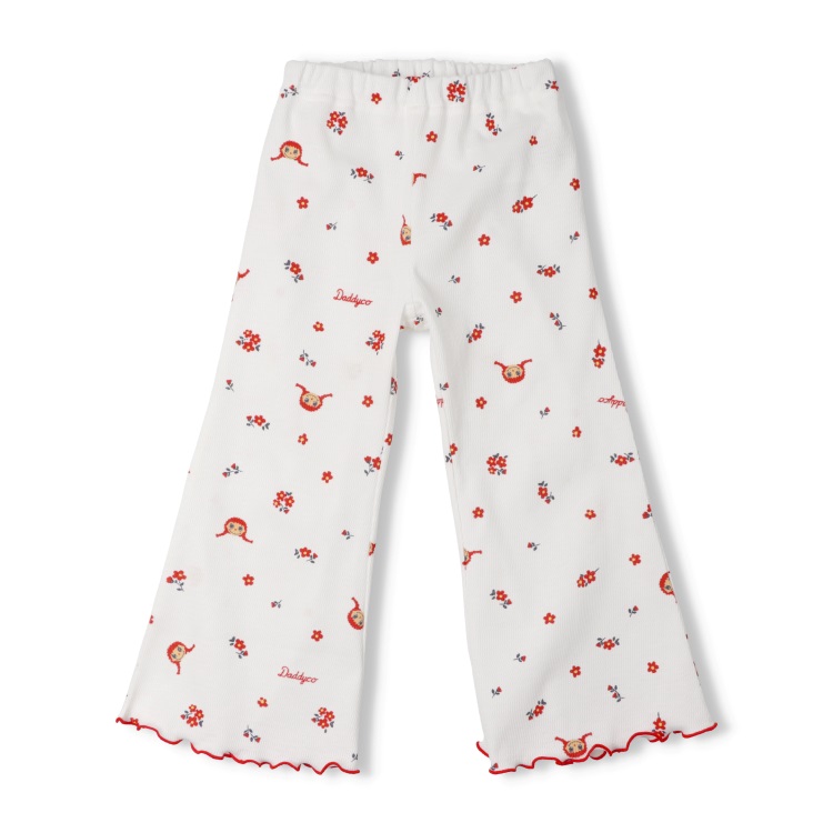 *ダディコ総柄ワッフルフレアロングパンツ(ホワイト-110cm)