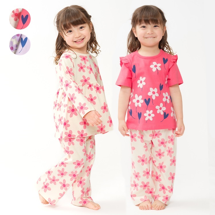 *お花柄半袖・長袖パジャマセット