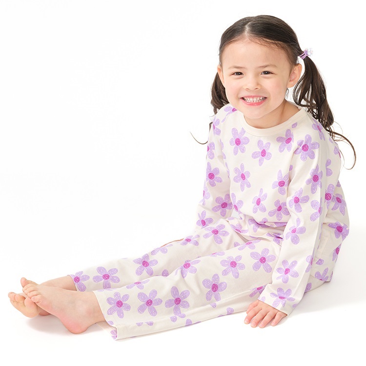 *【WEB限定】お花柄長袖パジャマ(ラベンダー-110cm)