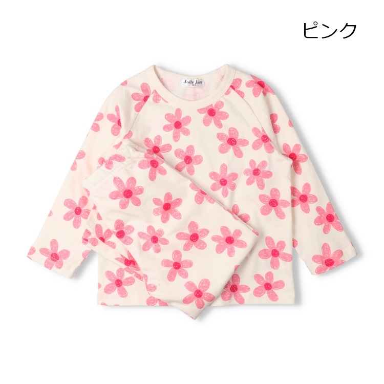 *【WEB限定】お花柄長袖パジャマ(ピンク-80cm)