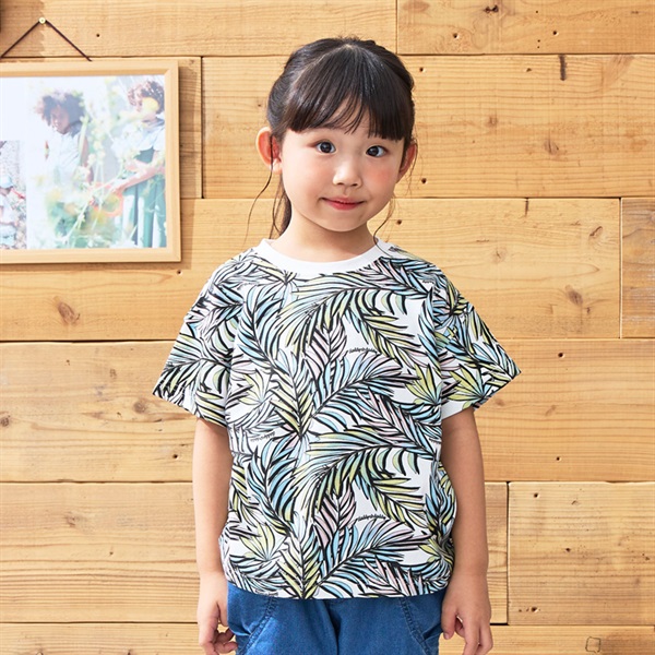 ボタニカルプリント半袖Tシャツ(ホワイト-90cm)