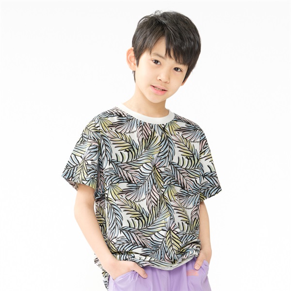 ボタニカルプリント半袖Tシャツ(ホワイト-140cm)