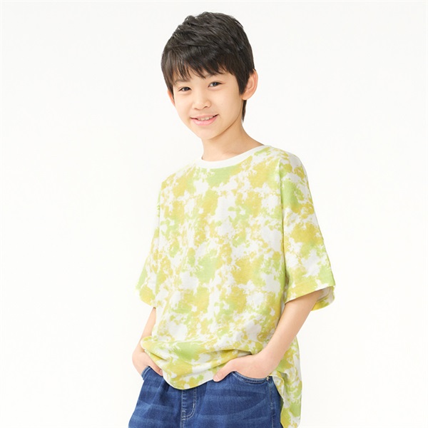 グラデーションタイダイプリント半袖Tシャツ(イエロー-140cm)