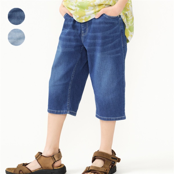無地デニム6分丈ハーフパンツ