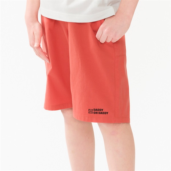 コットンクロス無地5分丈ハーフパンツ(140-160cm)(レッド-140cm)