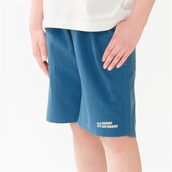 コットンクロス無地5分丈ハーフパンツ(140-160cm)(ブルー-140cm)
