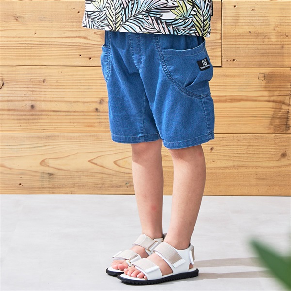 接触冷感メッシュデニム5分丈ハーフパンツ(ブルー-120cm)