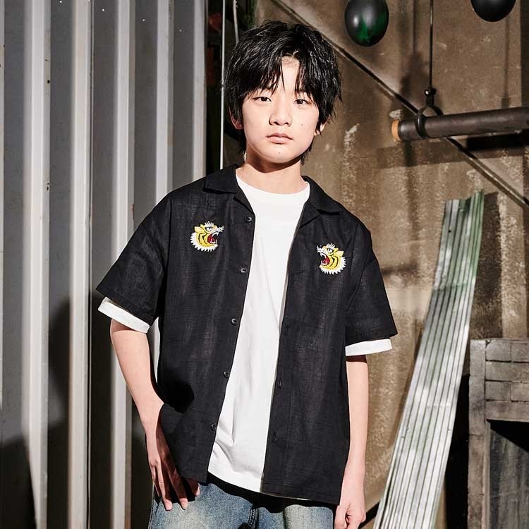 【WEB限定】トラ刺繍半袖スカシャツ(ブラック-160cm)