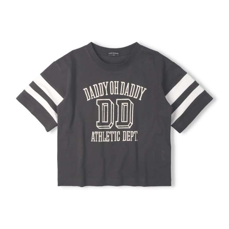 ロゴプリント袖ライン半袖Ｔシャツ(ブラック-110cm)