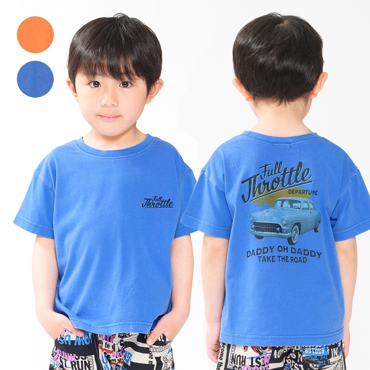 車バックプリント半袖Tシャツ