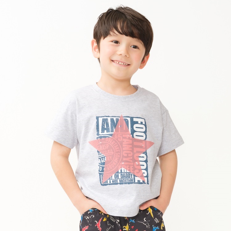 星フロッキープリント半袖Tシャツ(グレー-140cm)