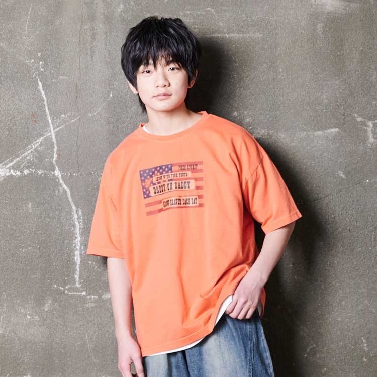 【WEB限定】星条旗プリント半袖Tシャツ(オレンジ-160cm)