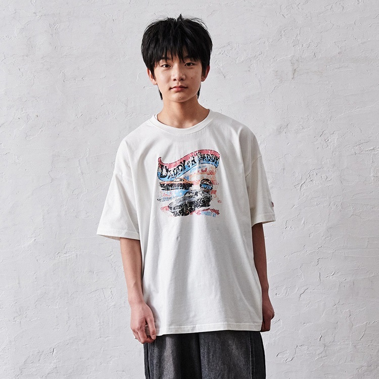 【WEB限定】車かすれプリント半袖Tシャツ(オフホワイト-160cm)