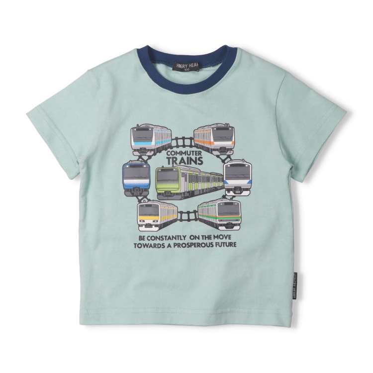 JR在来線電車プリント半袖Tシャツ(ライトグリーン-110cm)