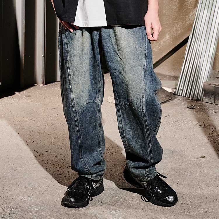 デニムカーブパンツ(ネイビー-160cm)