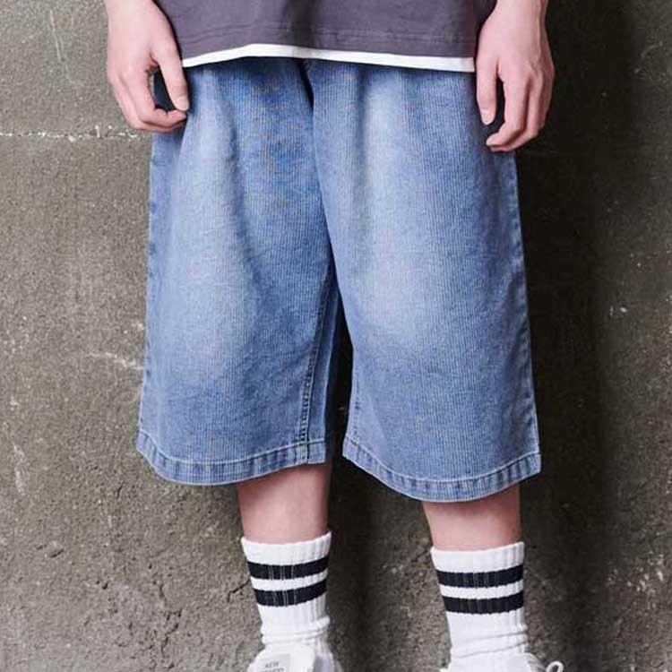 デニム6分丈ハーフパンツ(ブルー-140cm)