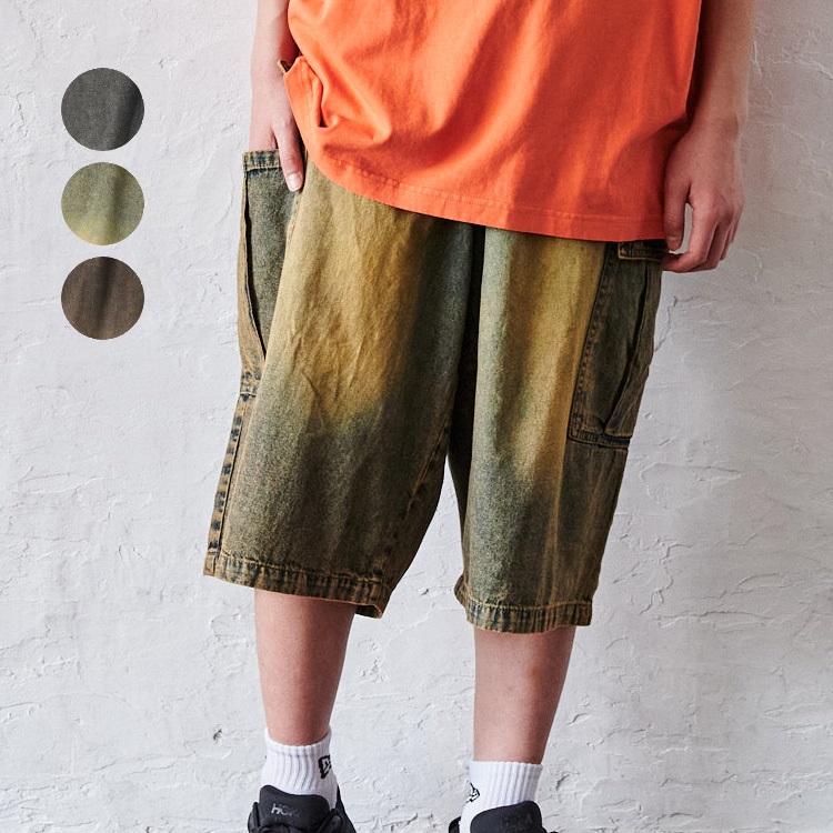 デニムカーゴ6分丈ハーフパンツ