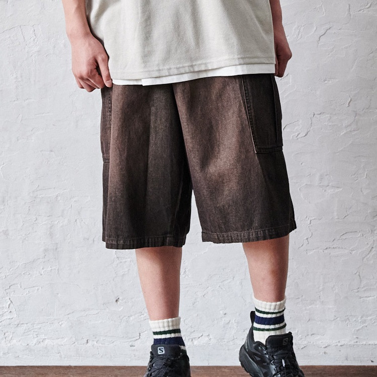 デニムカーゴ6分丈ハーフパンツ(ブラウン-140cm)