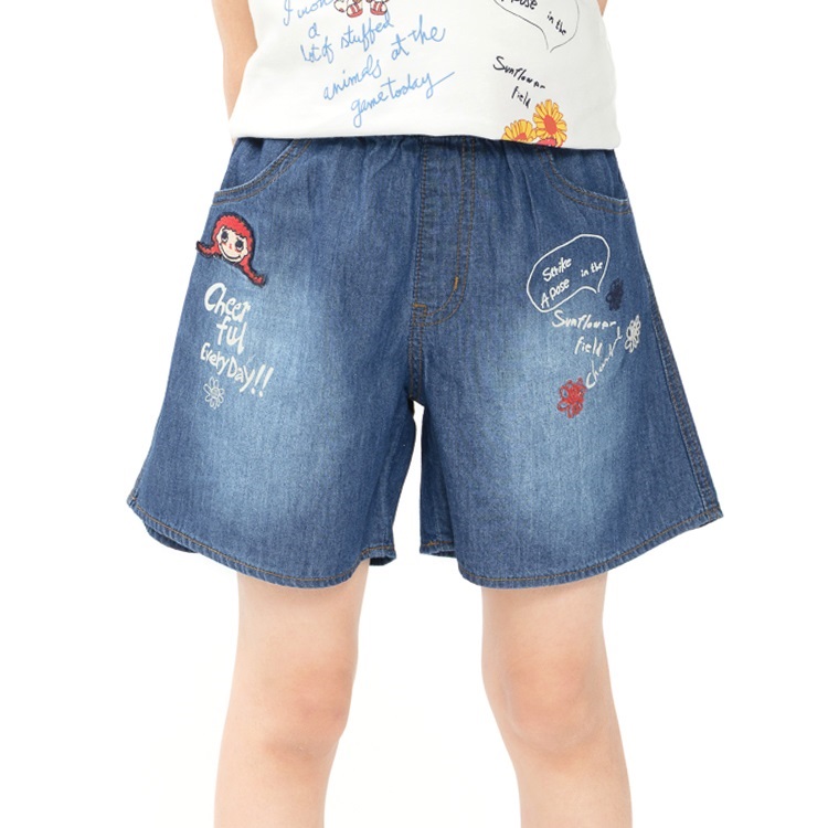 ダディコワッペン付デニムショートパンツ(ブルー-90cm)