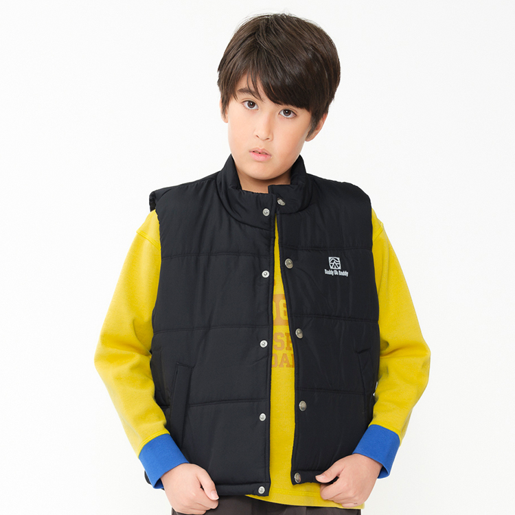 タフタ無地中綿ベスト(140-160cm)(ブラック-140cm)