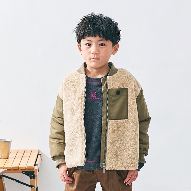 *ボア切替ジャケット(カーキグリーン-130cm)