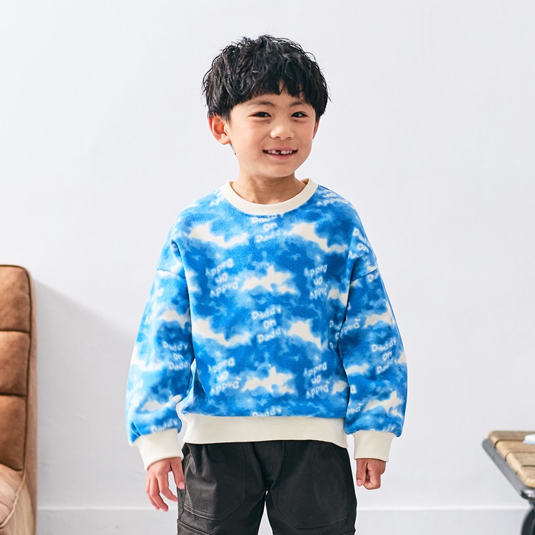 *タイダイ風裏毛トレーナー(ブルー-90cm)