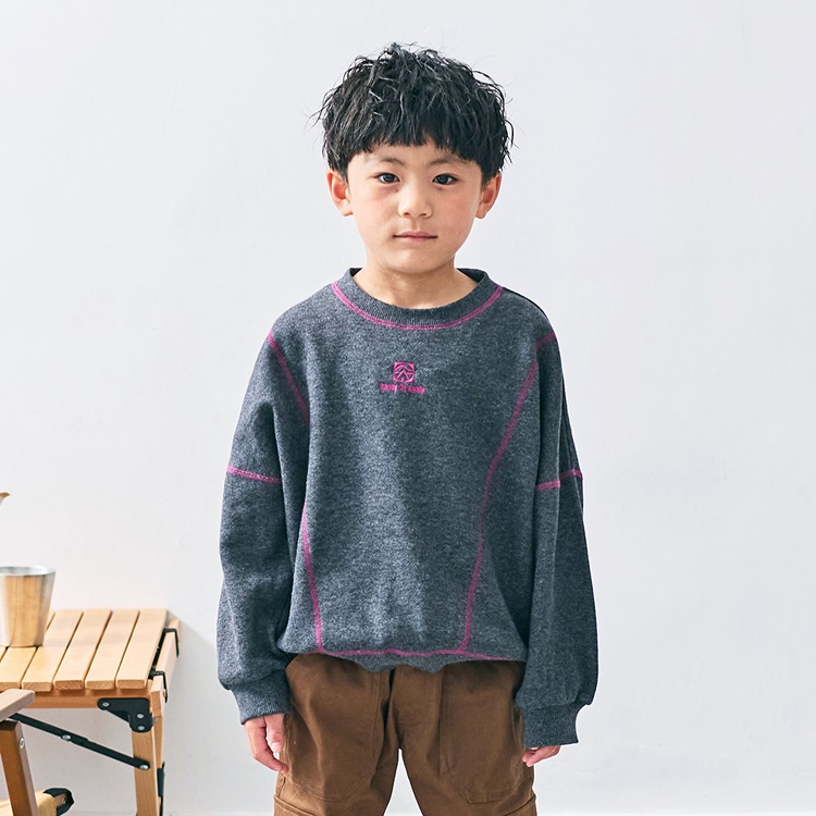 *ステッチ配色裏毛トレーナー(グレー-90cm)