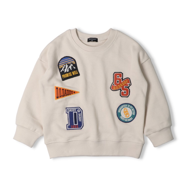 *ワッペン付裏毛トレーナー(オフホワイト-90cm)