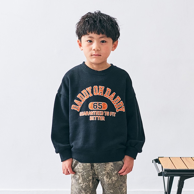 *ロゴプリント裏毛トレーナー(ブラック-90cm)