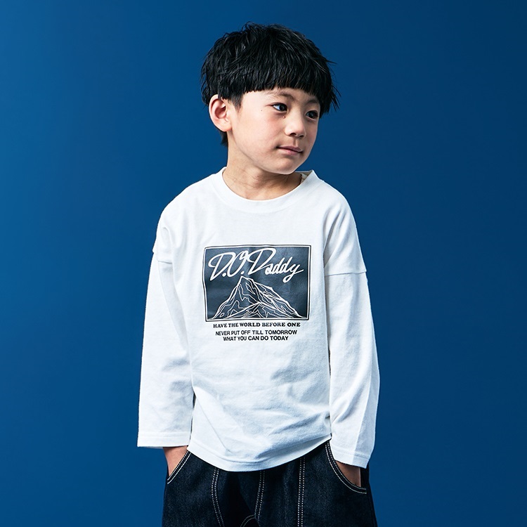 山ロゴプリント長袖Tシャツ(ホワイト-90cm)