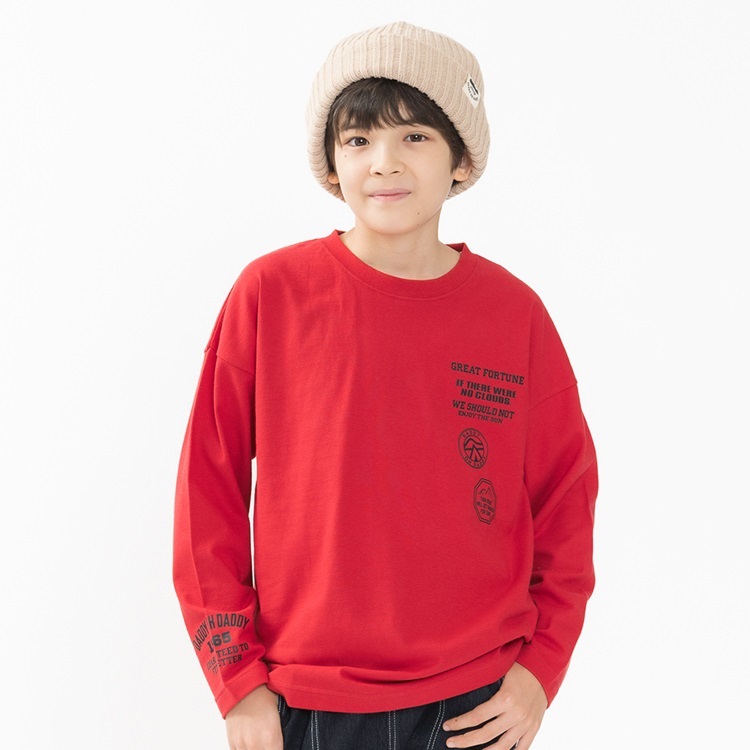 ロゴプリント長袖Tシャツ(レッド-150cm)