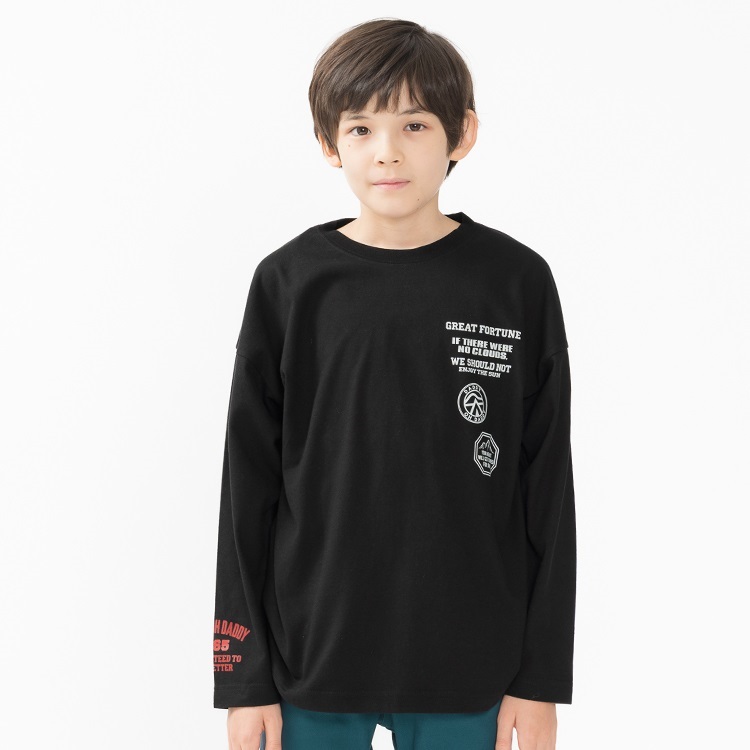 ロゴプリント長袖Tシャツ(ブラック-90cm)
