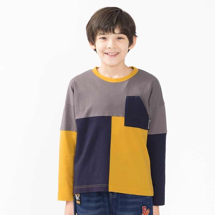 クレイジー配色長袖Tシャツ(グレー-90cm)