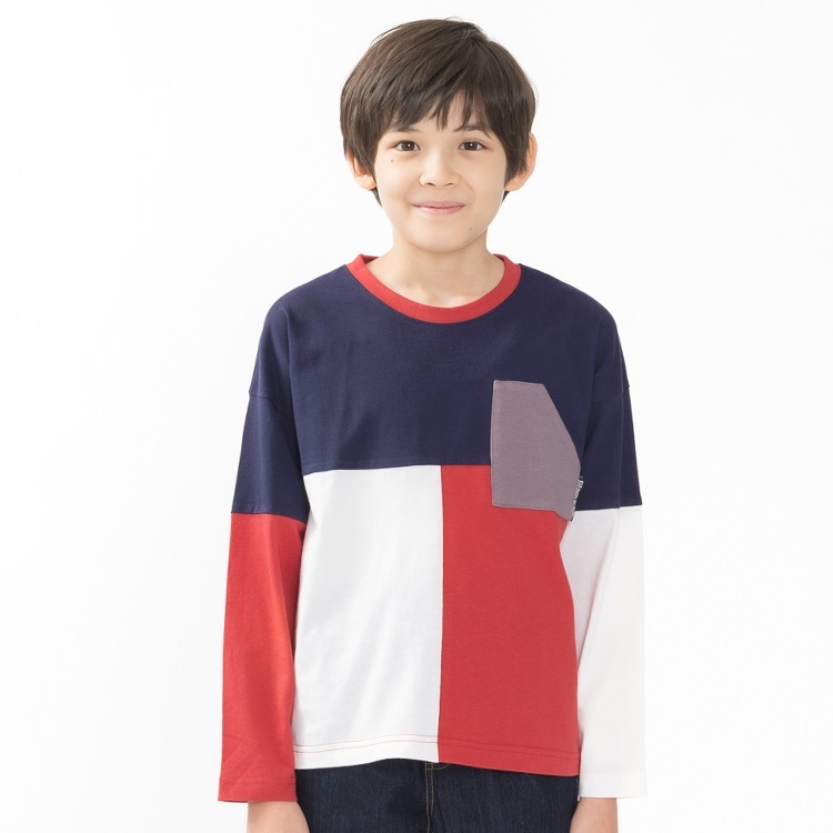 クレイジー配色長袖Tシャツ(ネイビー-90cm)