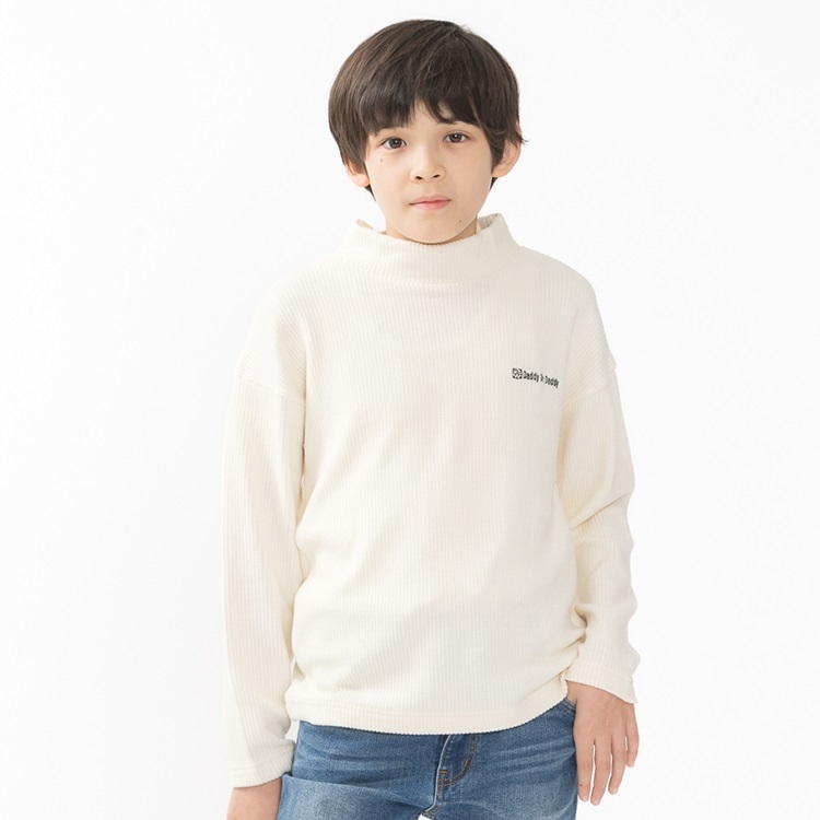 テレコハイネックTシャツ(ホワイト-100cm)