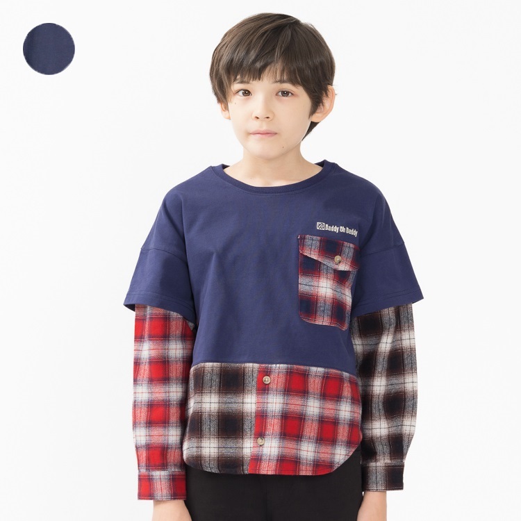 チェック使い長袖Tシャツ