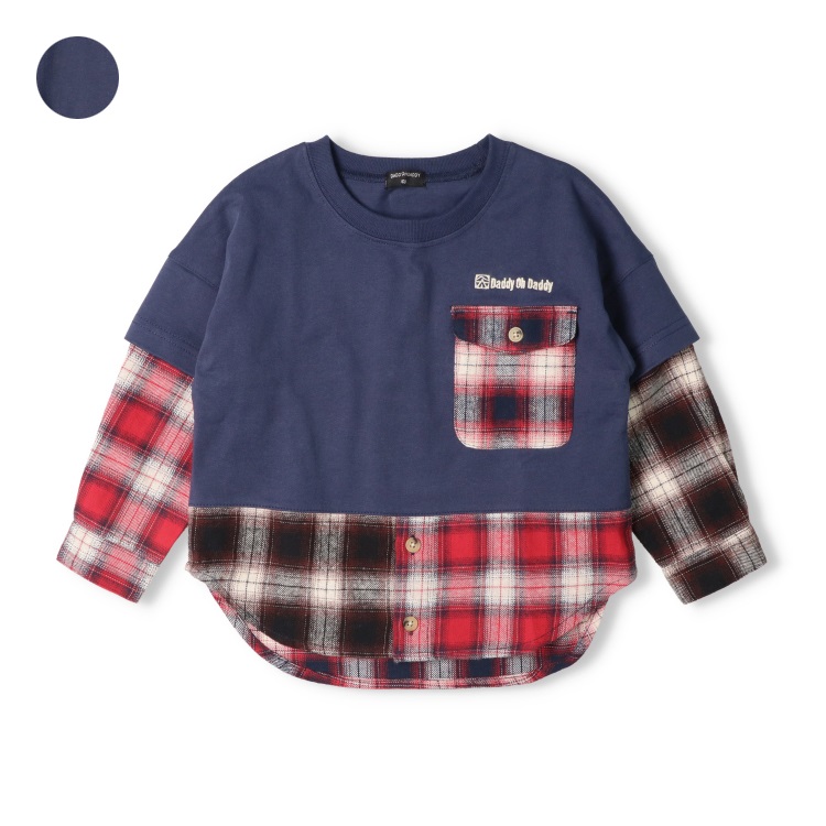 チェック使い長袖Tシャツ