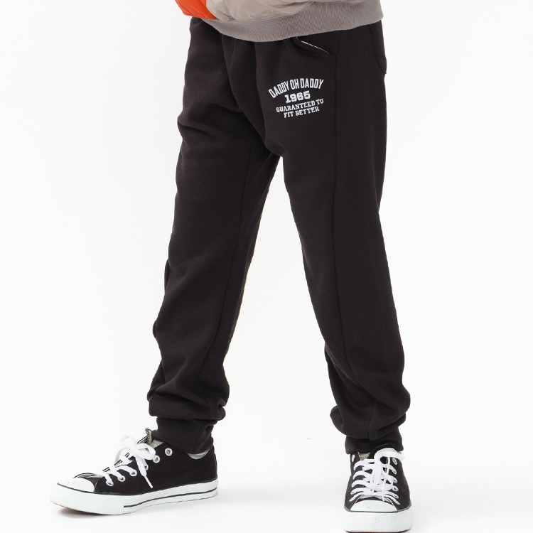 【爆温】ロゴプリント裏起毛裾リブロングパンツ(ブラック-120cm)