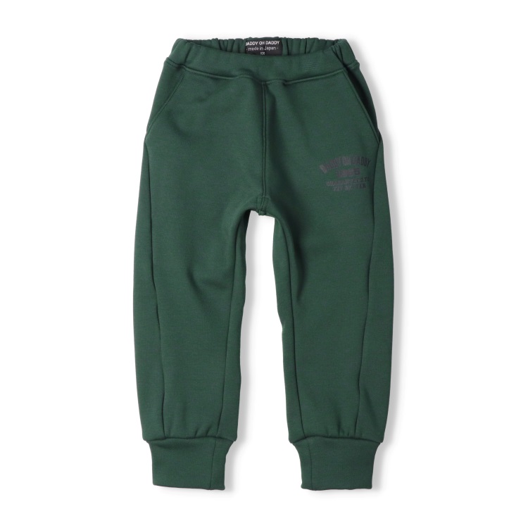 【爆温】ロゴプリント裏起毛裾リブロングパンツ(グリーン-130cm)