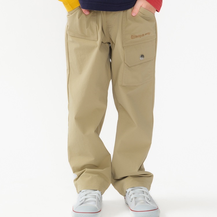 ロゴ刺繍入り撥水加工無地ロングパンツ(ベージュ-150cm)