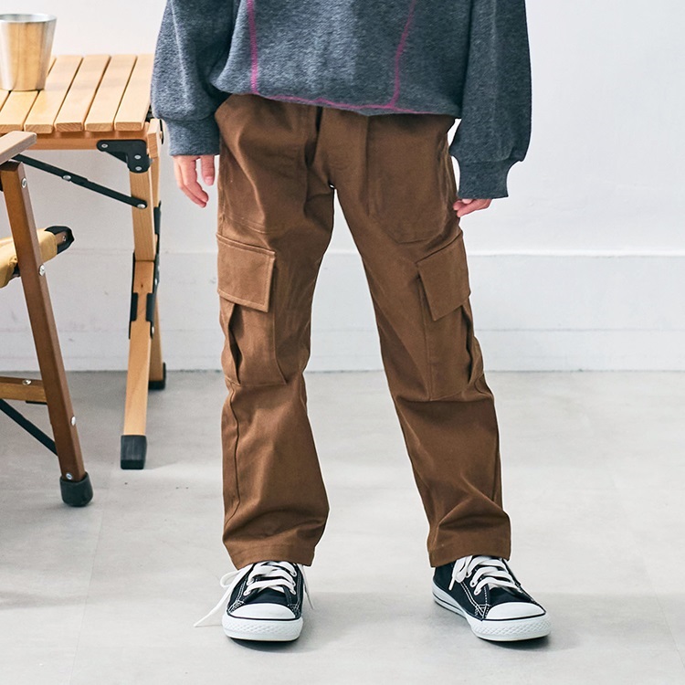 *ツイルカーゴロングパンツ(ブラウン-100cm)